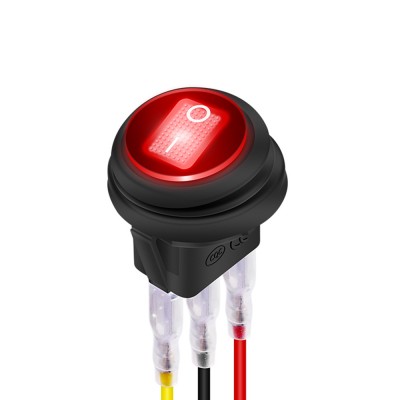 Włącznik kołyskowy wodoodporny 3PIN czerwona dioda LED 25/35mm